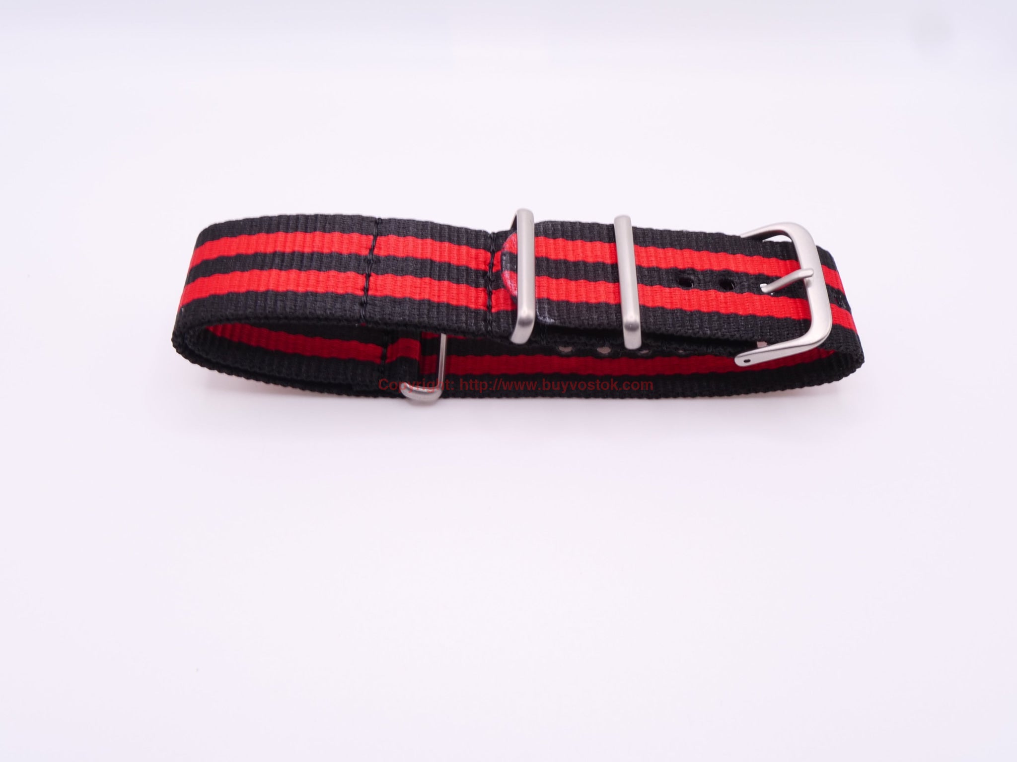 Hadley-Roma 22mm Premium NATO Style Nylon RED/BLACK Stripe Watch Band