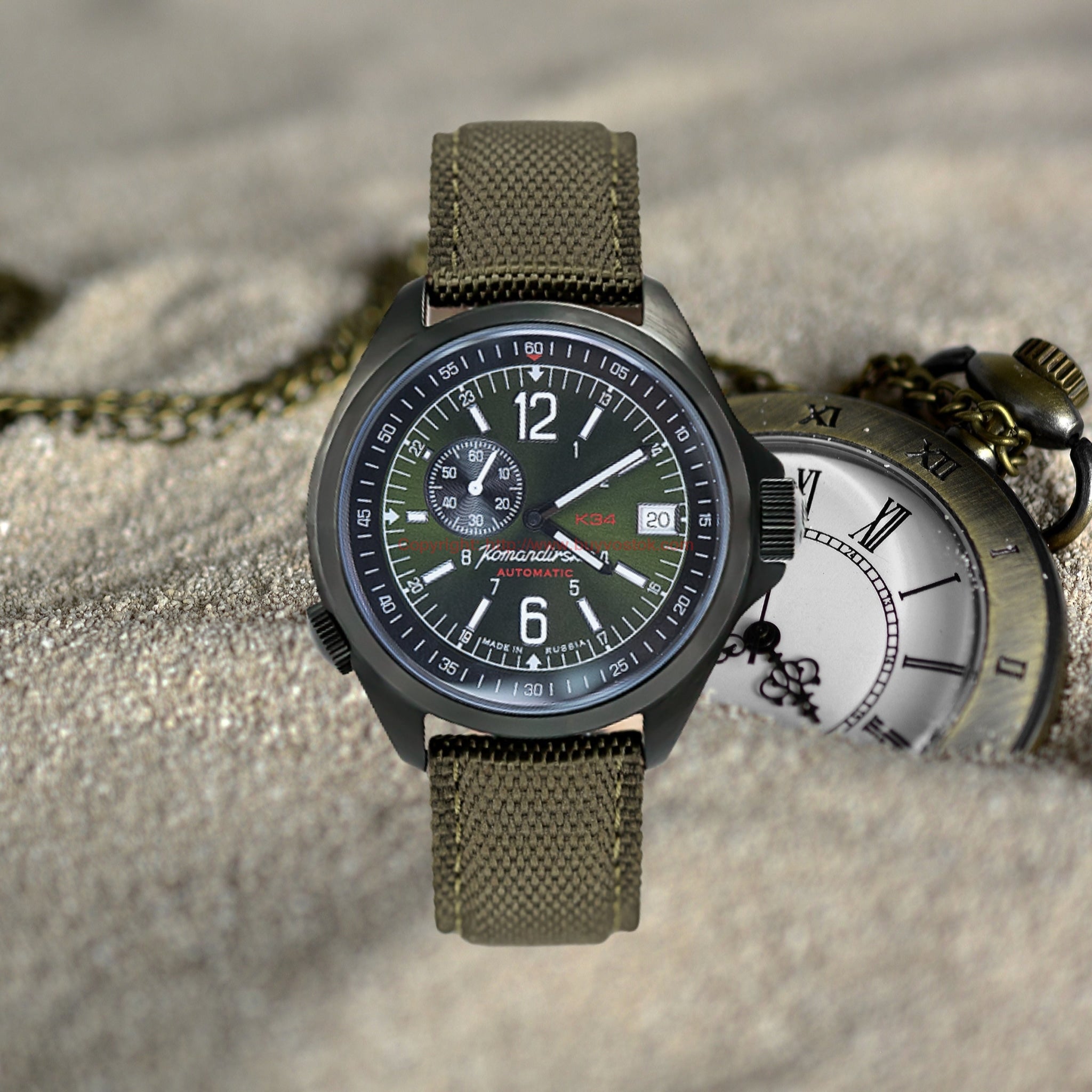 Vostok Komandirskie K34 476966 with AutoSelf Winding, Mineral Glass,